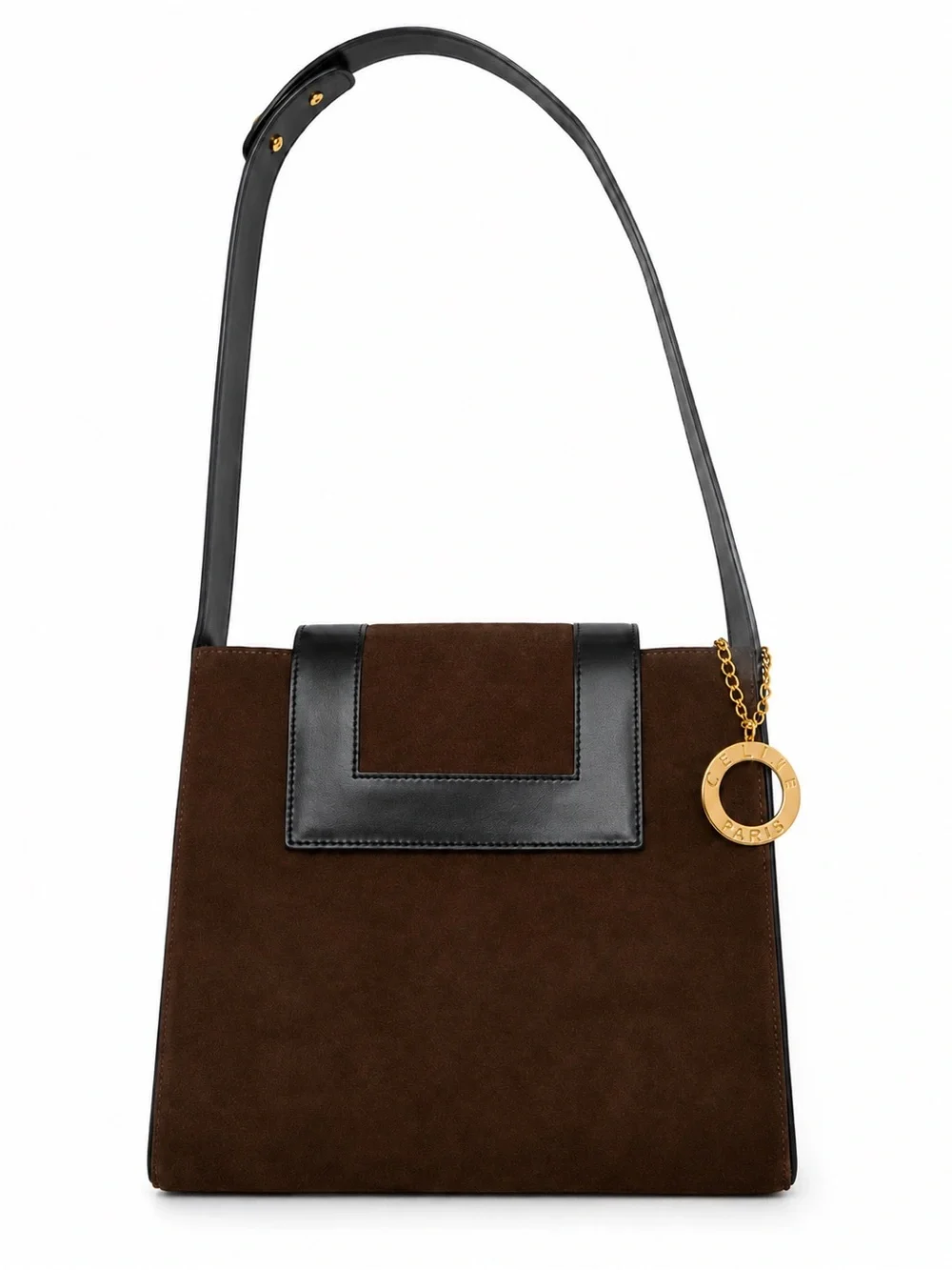 CELINE brown suede leather logo charm shoulder bag